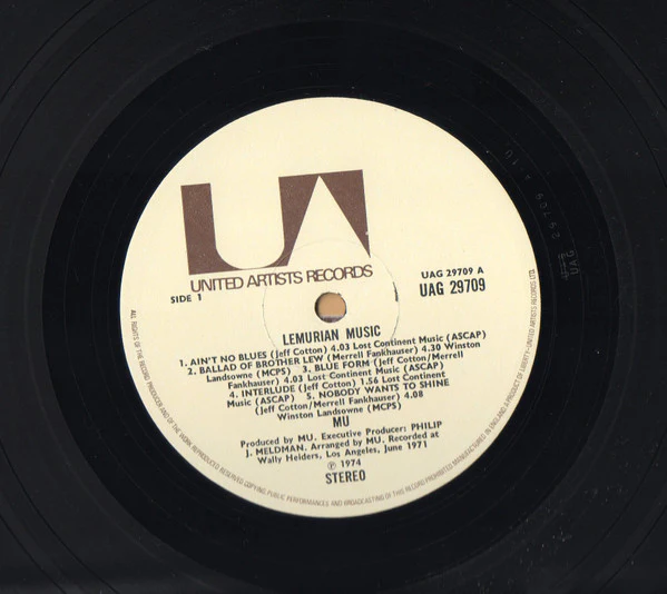 MU, Lemurian Music (United Artists Records; UAG 29709, UK 1975 Reissue, Laminated Sleeve, Inner) LP VG+/VG - Image 3