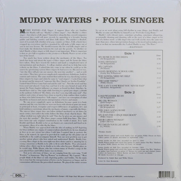 MUDDY WATERS, Folk Singer (DOL; DOL978HG, Europe 2013 Reissue, Gatefold, 180 Gram Vinyl) LP NEW/NEW - Image 2