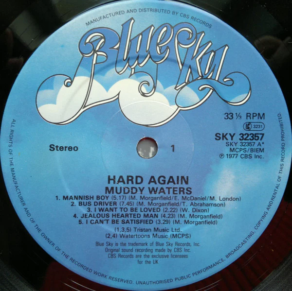 MUDDY WATERS, Hard Again (Blue Sky; SKY 81853, UK 1980s Reissue, Inner) LP VG/G+ - Image 3