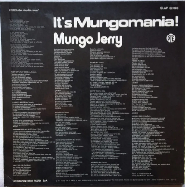 MUNGO JERRY, It's Mungomania! (Pye Records; SLAP 62.008, Italy 1970, Gatefold) LP VG/VG - Image 2