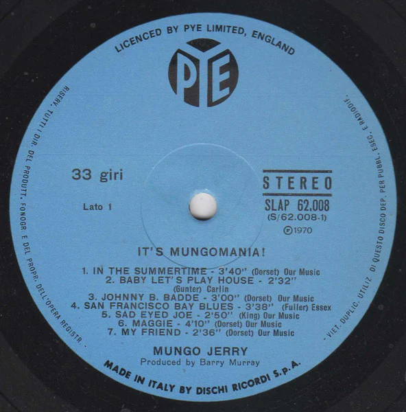 MUNGO JERRY, It's Mungomania! (Pye Records; SLAP 62.008, Italy 1970, Gatefold) LP VG/VG - Image 3