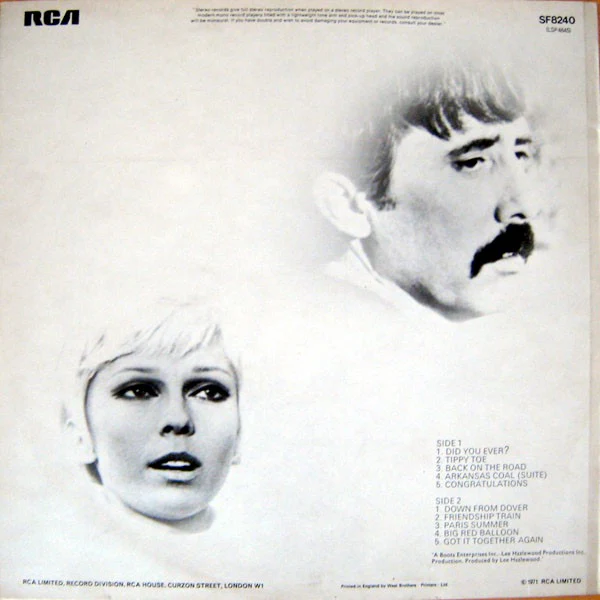 NANCY SINATRA AND LEE HAZLEWOOD, Did You Ever? (RCA Victor Orange; SF8240, UK 1971, Laminated Front Sleeve) LP VG/VG+ - Image 2
