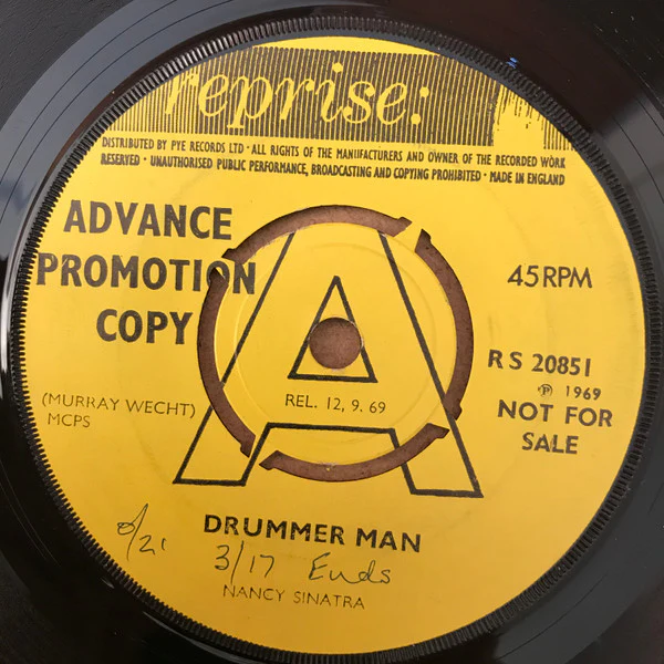 NANCY SINATRA, Drummer Man / Home (Reprise Records ; RS 20851, UK 1969, A Label Demo, Company Sleeve) 7" G+/VG+