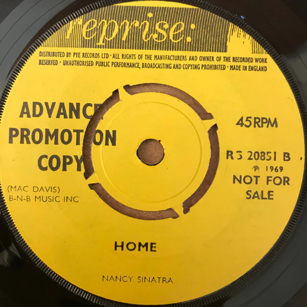 NANCY SINATRA, Drummer Man / Home (Reprise Records ; RS 20851, UK 1969, A Label Demo, Company Sleeve) 7" G+/VG+ - Image 2
