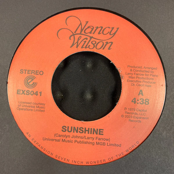 NANCY WILSON, Sunshine / The End Of Our Love (Expansion; EXS041, UK 2023) 7" /G+
