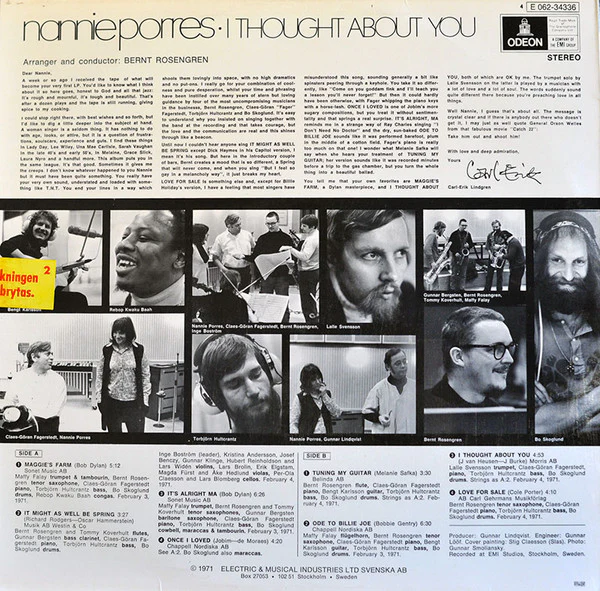 NANNIE PORRES, I Thought About You (Odeon; 4E 062-34336, Sweden 1971) LP VG+/VG+ - Image 2