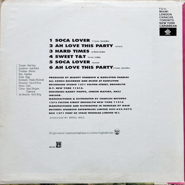 NATASHA WILSON, Soca Lover (Charlie's Records; SCR 3516, US 1990s) LP VG+/VG+ - Image 2