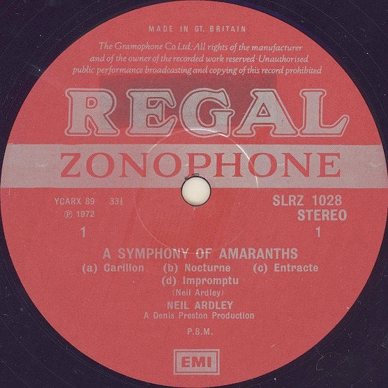 NEIL ARDLEY, A Symphony Of Amaranths (Regal Zonophone; SLRZ 1028, UK 1972) LP G+/VG - Image 3