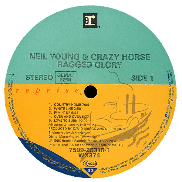 NEIL YOUNG + CRAZY HORSE, Ragged Glory (Reprise Records - No Publishing Details; 7599-26315-1, Europe 1990, No Inner) LP VG/G - Image 3