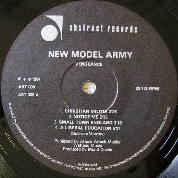 NEW MODEL ARMY, Vengeance (Abstract Records; ABT 008, UK 1984, No Inner Version) LP VG/VG - Image 3