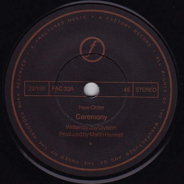 NEW ORDER, Ceremony / In a Lonely Place (Factory; FAC 33, UK 1981, Debossed Metallic Sleeve, Damont Pressing) 7" VG/VG - Image 3