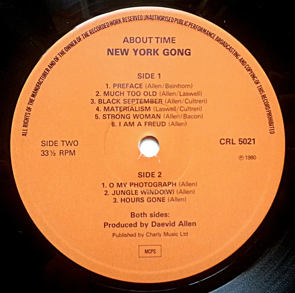 NEW YORK GONG, About Time (Charly Records; CRL 5021, UK 1980), SALE - Up to 50% Off the Original Price  LP VG/VG+ - Image 3