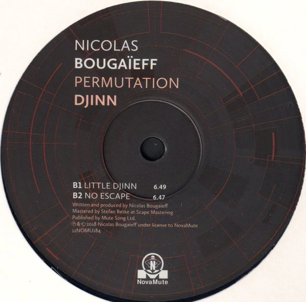 NICOLAS BOUGAIEFF, Permutation Djinn (NovaMute; 12NOMU184, UK 2018), SALE - Up to 50% Off the Original Price 12" EP NEW/NEW - Image 2