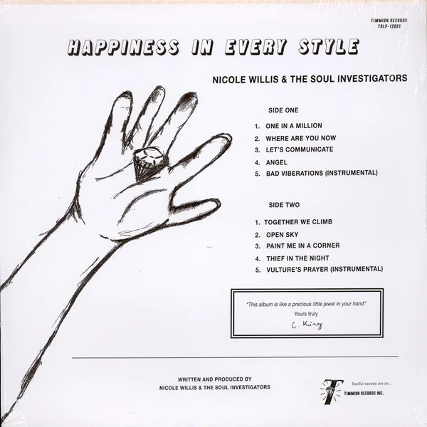 NICOLE WILLIS & THE SOUL INVESTIGATORS, Happiness In Every Style (Timmion Records; TRLP-12001, Europe 2015) LP EX/EX - Image 2