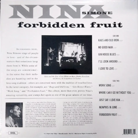 NINA SIMONE, Forbidden Fruit (DOL; DOL832HG, Europe 2022 Reissue, Gatefold, 180 Gram Vinyl.) LP NEW/NEW - Image 2