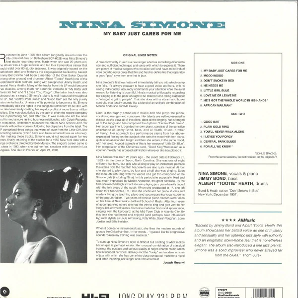 NINA SIMONE, My Baby Just Cares For Me (WaxTime; 772277, Europe 2020 Reissue, 180 Gram Vinyl) LP NEW/NEW - Image 2
