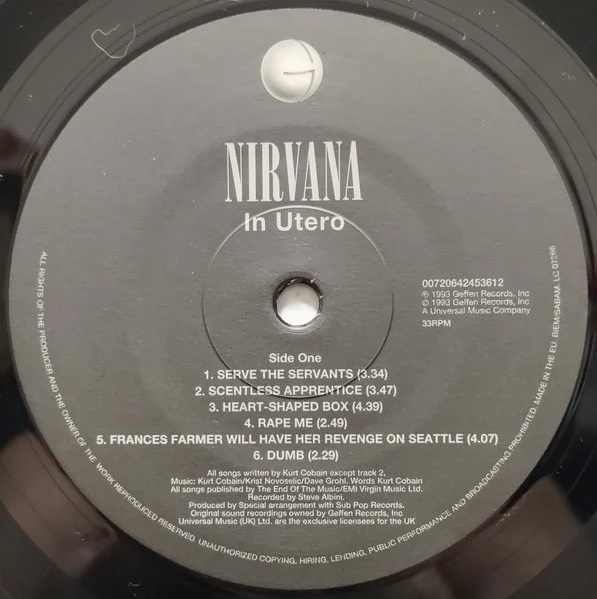 NIRVANA, In Utero (Geffen Records; E4245361, Europe 2015 Reissue, Inner) LP NEW/NEW - Image 3