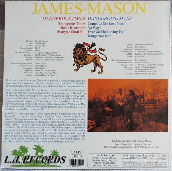 NOBBY JAMES / AL ALPHANSO MASON, Dangerous Times / Dangerous Loves (L.A. Records; LALP-2, UK 1990) LP VG/VG - Image 2