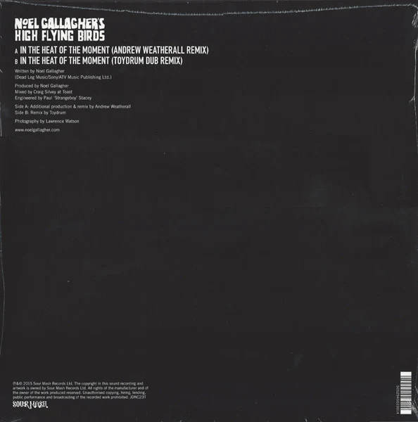 NOEL GALLAGHER'S HIGH FLYING BIRDS, In The Heat Of The Moment (Remixed By Andrew Weatherall & ToyDrum) (Sour Mash; JDNC23T, UK 2015, Picture Sleeve, Inner), SALE - Up to 50% Off the Original 12" VG/EX - Image 2