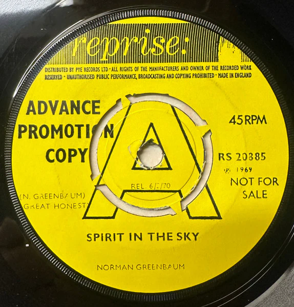 NORMAN GREENBAUM, Spirit In The Sky / Milk Cow (Reprise Records; RS.20885, UK 1969, Promo, Company Sleeve), SALE - Up to 50% Off the Original Price  7" VG/VG+