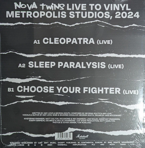 NOVA TWINS, Live To Vinyl Metropolis Studios (Marshall Records; ACCS-10636, UK 2025, Picture Sleeve, White Vinyl) 12" EP EX/EX - Image 2