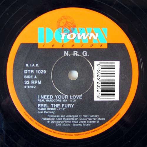 N.R.G., Feel The Fury Remix EP (Downtown; DTR 1029, Italy 1992) 12" /G+