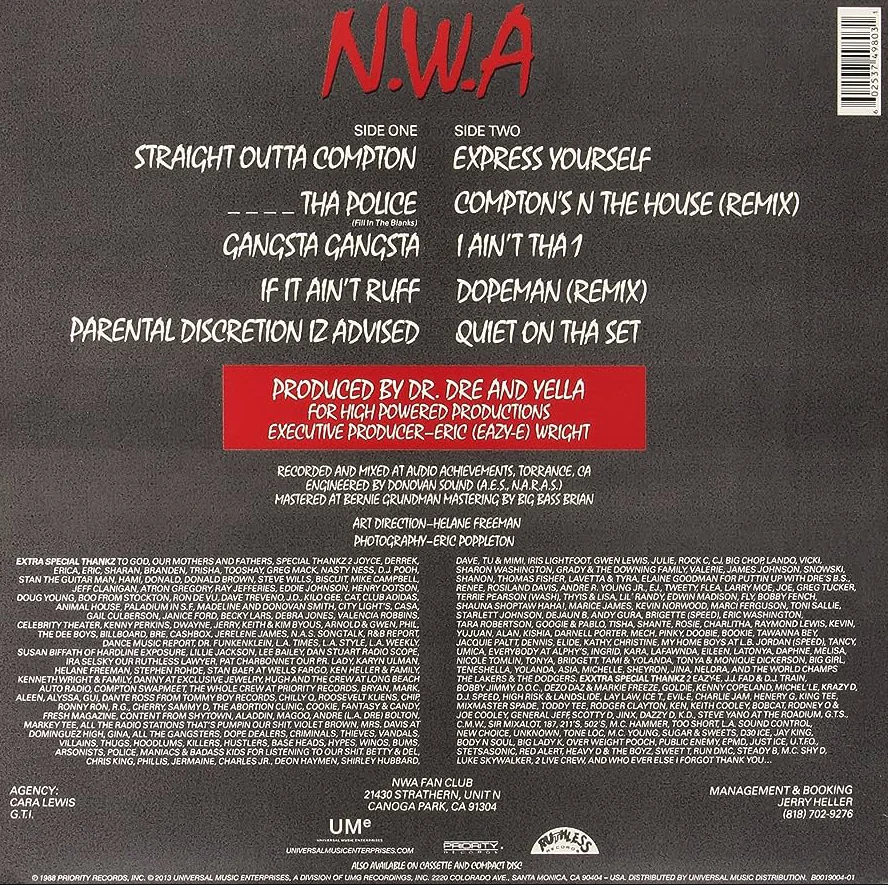 N.W.A, Straight Outta Compton (Back To Black; 5346995, Europe 2021 Reissue, 180 Gram) LP NEW/NEW - Image 2