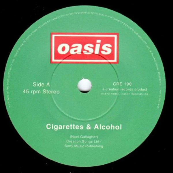 OASIS, Cigarettes & Alcohol / I Am The Walrus (Creation; CRE 190, UK 1994, Numbered Limited Edition) 7" G+/G+ - Image 3