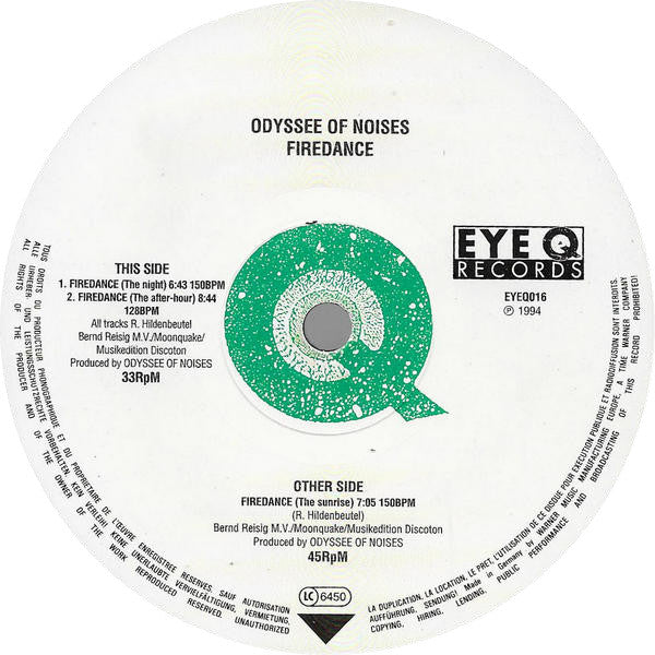 ODYSSEE OF NOISES, Firedance (Eye Q Records; EYEQ016, Germany 1994, Company Sleeve) 12" G+/G+ - Image 3