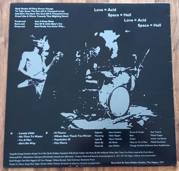 ORANGE SUNSHINE, Love = Acid Space = Hell (Motorwolf; MOTORWOLF 015, Netherlands 2003, Embossed Cover) LP VG/VG - Image 2
