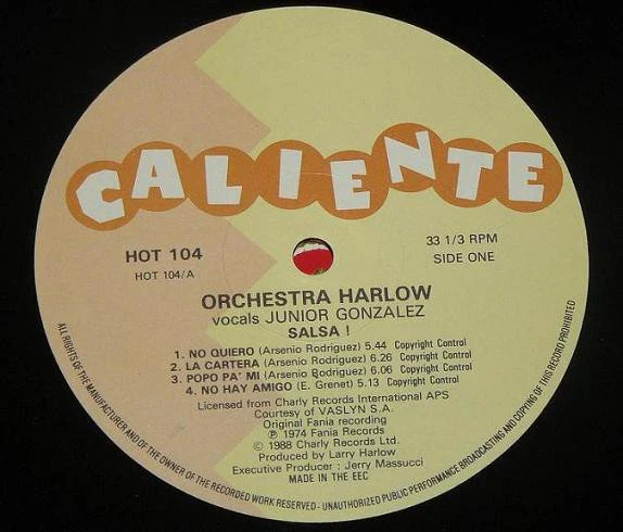 ORCHESTRA HARLOW, Salsa (Caliente; HOT 104, UK & Europe 1989 Reissue) LP VG+/VG+ - Image 2