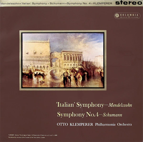 OTTO KLEMPERER, PHILHARMONIA ORCHESTRA, Mendelssohn: Italian Symphony / Schumann: Symphony No.4 (Columbia Light Blue and Silver Inteference Pattern Label; SAX 2398, UK 1961, Laminated Flipba LP VG/VG