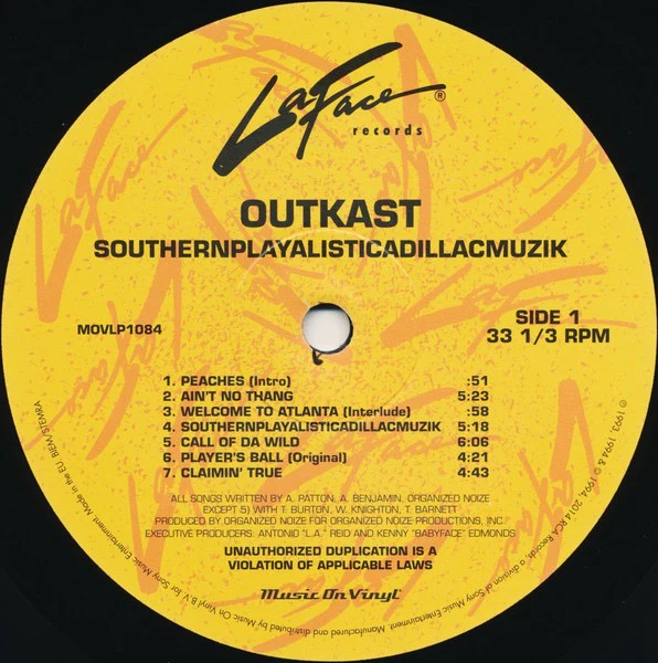 OUTKAST, Southernplayalisticadillacmuzik (Music On Vinyl; MOVLP1084, Europe 2014 Reissue, Stickered Plastic Sleeve) LP VG+/VG+ - Image 3