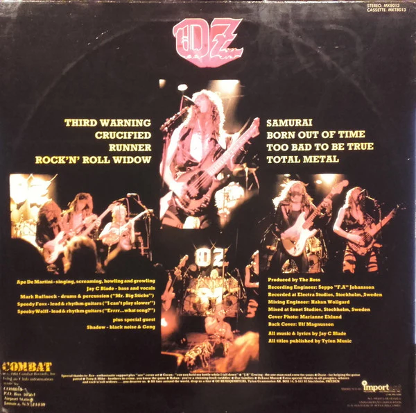 OZ, III Warning (Combat; MX 8013, US 1984, Stereo) LP VG/VG+ - Image 2