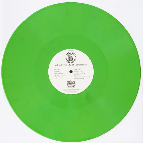 PAGE THE HAND GRENADE, A Day In The Life: The 90's Demos (Chopped Herring Records; CHPAGETHE01, UK 2019, Stickered Plain Sleeve, Limited Edition, Yellow & Turquoise) 12" EP EX/EX - Image 2