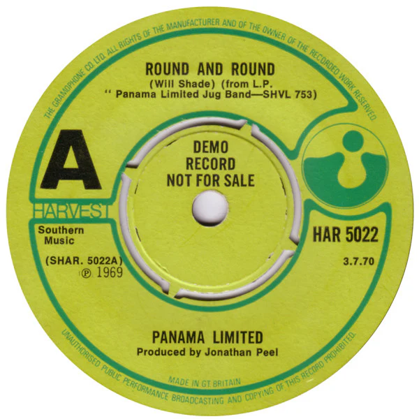 PANAMA LIMITED, Round And Round / Rotting Wooden In A White Collars Grave (Harvest ; HAR 5022, UK 1970, Promo, Plain Sleeve) 7" /VG