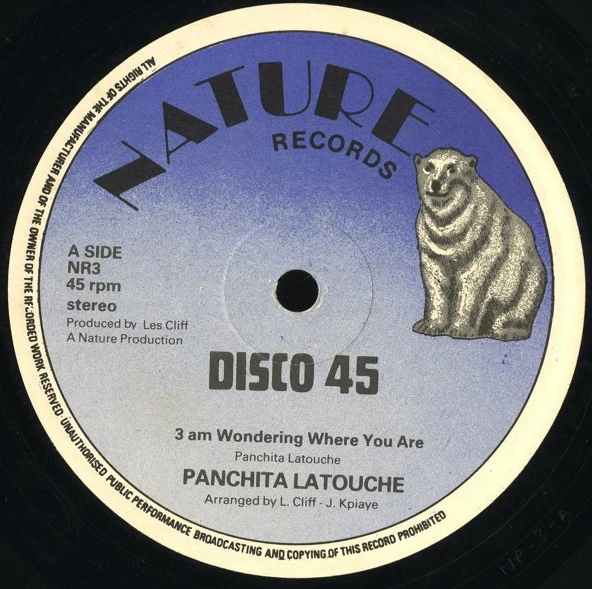 PANCHITA LA TOUCHE, 3 AM Wondering Where You Are (Nature Records; NR3, UK 1980s, Reggae Disco 45 Sleeve) 12" VG+/VG