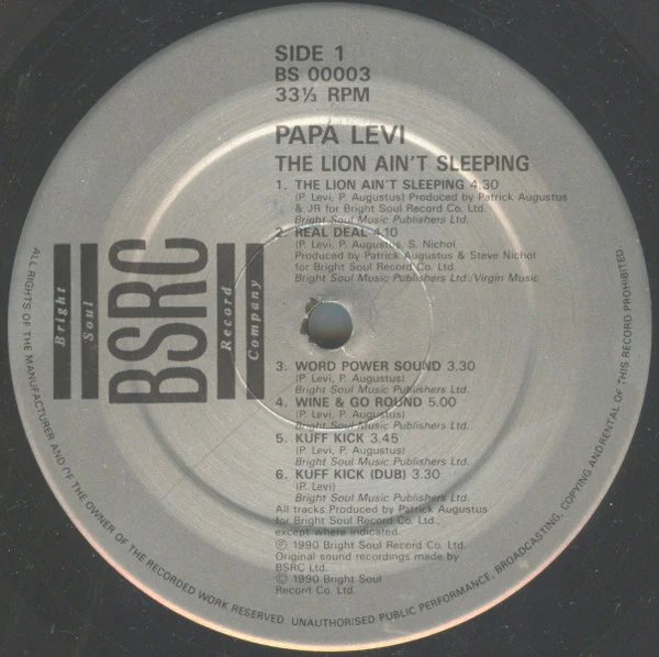 PAPA LEVI, The Lion Ain't Sleeping (Bright Soul Record Company; BS 00003, UK 1990) LP VG+/VG - Image 3