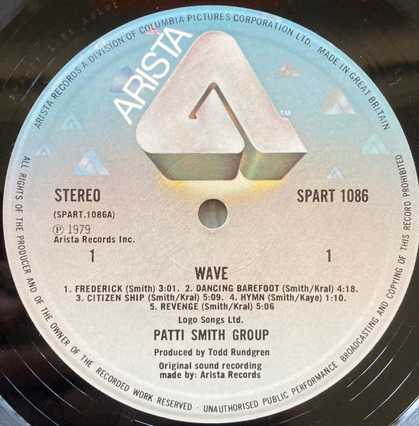 PATTI SMITH GROUP, Wave (Arista; SPART 1086, UK 1979, Blue Text On Rear, Insert) LP VG/VG - Image 3