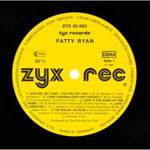 PATTY RYAN, Love Is The Name Of The Game (ZYX Records; ZYX 20.092, Germany 1987), SALE - Up to 50% Off the Original Price LP VG/VG - Image 3