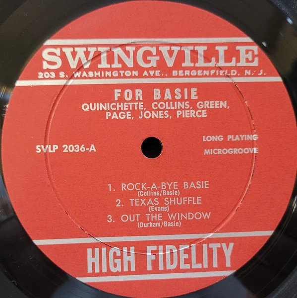 PAUL QUINICHETTE, JO JONES, SHAD COLLINS, NAT PIERCE, WALTER PAGE, FREDDIE GREEN, For Basie (Prestige Swingville; SV 2036, US 1963 Reissue, Pasteback Sleeve, Mono) LP VG/VG - Image 3