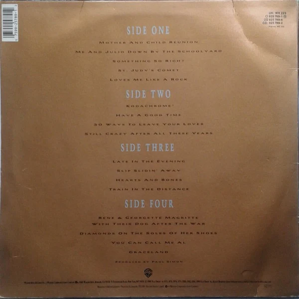 PAUL SIMON, Negotiations And Love Songs (1971-1986) (Warner Bros. Records; 925 789-1, UK 1988, 2 Inners, "Alsdorf" Matrix) 2xLP VG/VG+ - Image 2