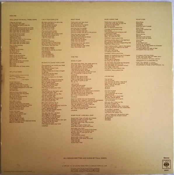 PAUL SIMON, Still Crazy After All These Years (CBS; S 86001, UK 1975, Embossed Sleeve, Inner) LP VG/VG+ - Image 2