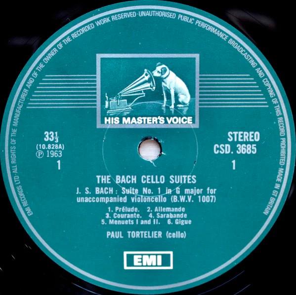 PAUL TORTELIER, J S Bach: The Cello Suites (EMI Dark Green and Silver Label; SLS 798, UK 1963, Box Set, Insert) 3xLP VG+/VG+ - Image 3