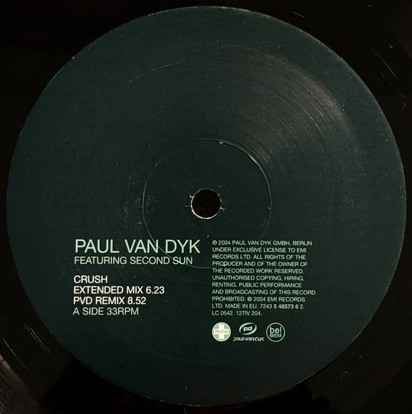 PAUL VAN DYK FEATURING SECOND SUN, Crush (The Paul van Dyk Mixes) (Positiva; 12TIV 204, UK 2004, Picture Sleeve) 12" VG/G+ - Image 3