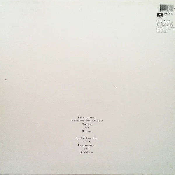 PET SHOP BOYS, Actually (Parlophone; PCSD 104, UK 1987, Inner) LP VG/G+ - Image 2