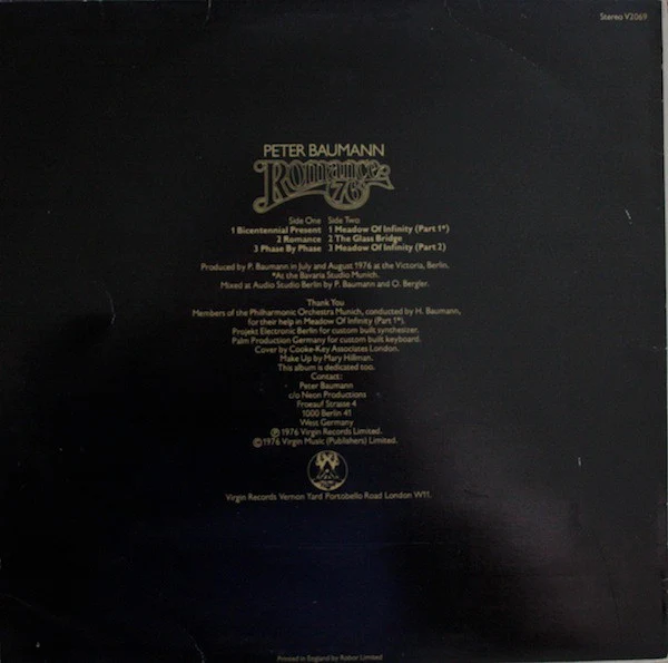 PETER BAUMANN, Romance 76 (Virgin; V 2069, UK 1976, Tangerine Dream) LP VG/VG+ - Image 2