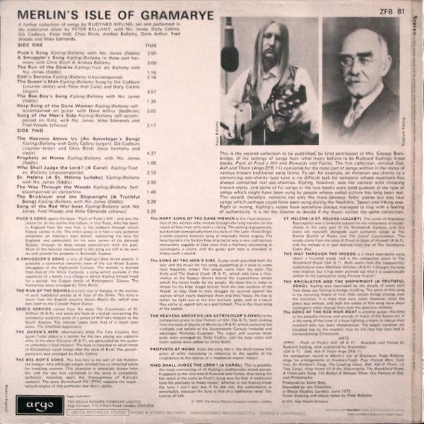 PETER BELLAMY, Merlin's Isle Of Gramarye (Argo; ZFB 81, UK 1972, Laminated Front Sleeve) LP VG+/EX - Image 2