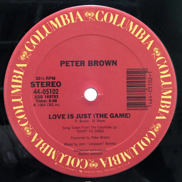 PETER BROWN, Love Is Just (The Game) (Columbia; 44-05102, US 1984, Plain sleeve) 12" /VG