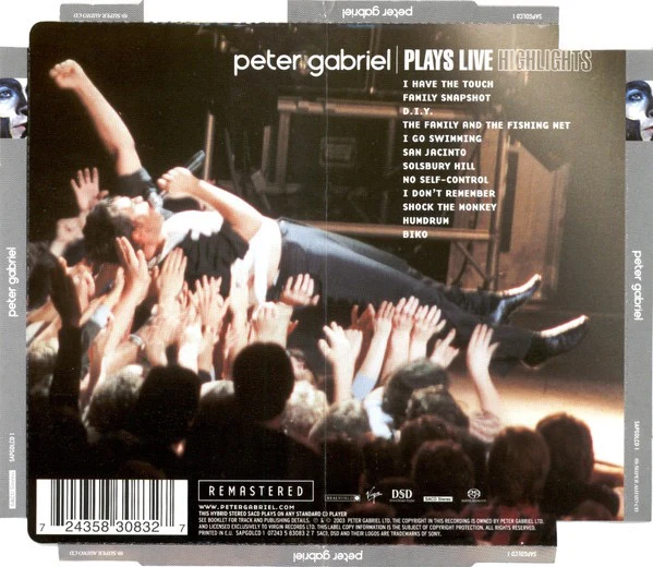 PETER GABRIEL, Plays Live - Highlights (Real World Records; SAPGDLCD 1, Europe 2003 Reissue, Hybrid, Stereo. Made in Japan on CD) SACD EX/VG+ - Image 2